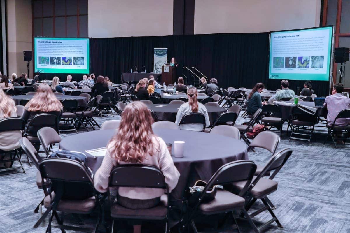 Darrian Bertrand, SCIPP's climate assessment specialist, presents the new version of the Simple Planning Tool to Forum attendees