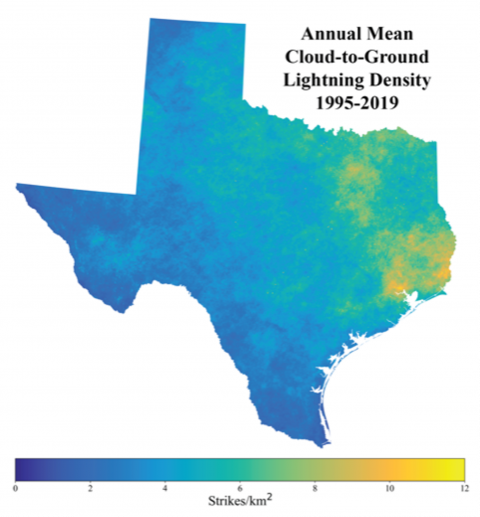 Texas Lightning Climatology Map